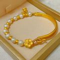 Imitation Pearl Beaded Bracelet for Women Golden Peach Blossom Pearl and Gold Bangle Bell orchid Pearl Bracelet