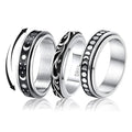 DINGCHAO Stainless Steel Rotatable Fidget Anxiety Ring Moon Star Design for Couples Jewelry Stress Relief Ring