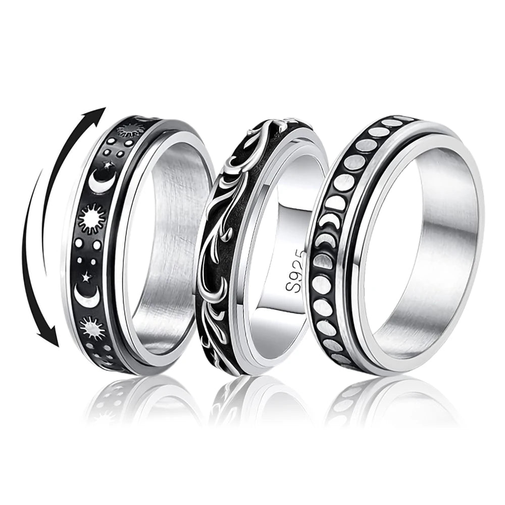 DINGCHAO Stainless Steel Rotatable Fidget Anxiety Ring Moon Star Design for Couples Jewelry Stress Relief Ring