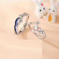 Silver Plated Couple Ring Diamond Star Galaxy Rabbit Open Couple Rings for Women Men Wedding Engagement Wedding Jewelry