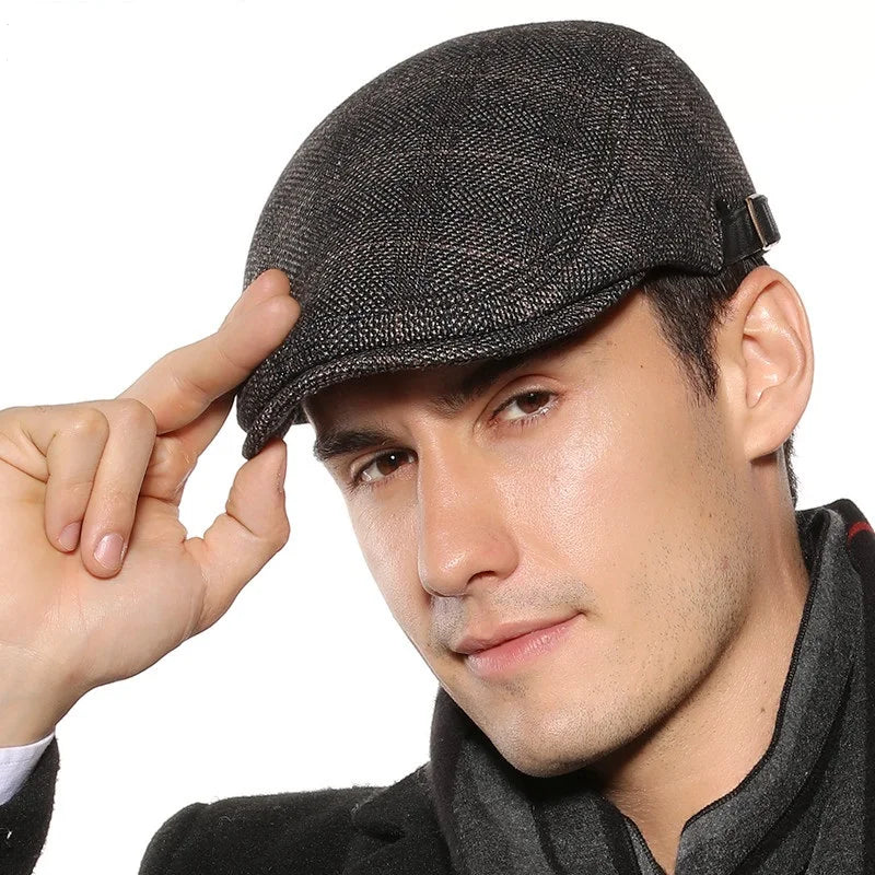 Wholesale Fall Autumn Winter British Fashion Classic Men Retro Flat Cap Tweed Plaid Checked Thick Fleece Lining Wholesale Ivy ha