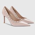 Spring and Summer New studded Pointed Heels Women's Stiletto Black Patent Leather Heeled Shoes Are Versatile