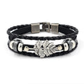 Men Jewelry Vintage Alloy Leaf Multilayer Leather Braided Bracelet