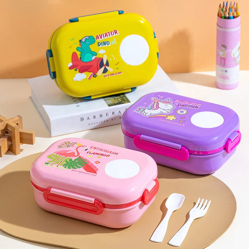 Cute Cartoon Flamingo Kids Lunch Box BPA Free Leak Proof Microwavable Large Capacity Heatable Compartment Dip Container