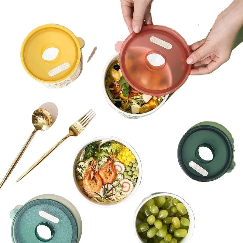 Nordic Hand Painted Ceramic Household Fresh Keeping Bowl Salad Bowl Office Bento Box with Lid