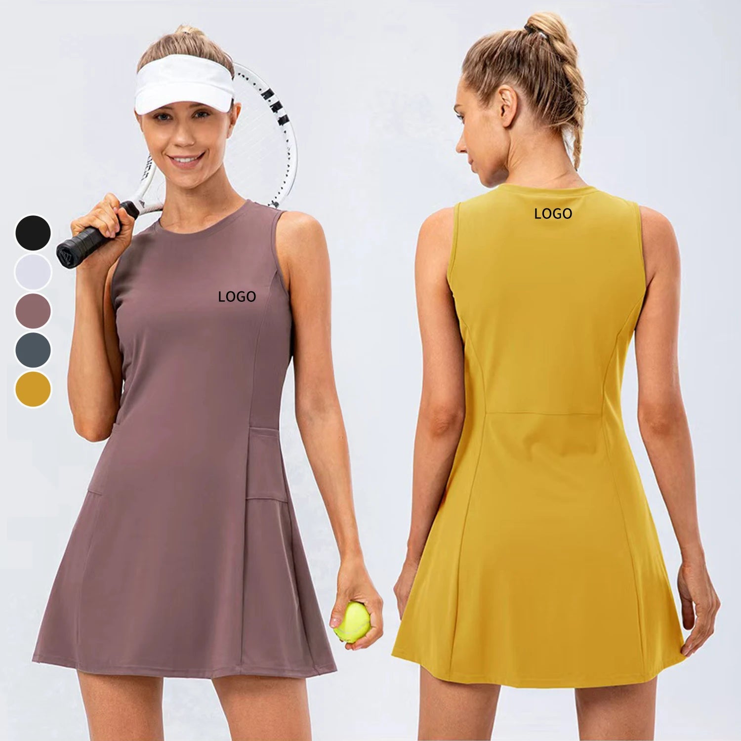Women's Latest Design Summer Dress for Tennis Fitness Golf & Yoga-Nude Breathable and Anti-Glare Casual Two Piece Set
