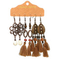 3 Pairs Drop Tassel Earrings Set with Retro Bohemian Style Colorful Tassel Long Pendant Dangle Hoop Earrings Set for Women