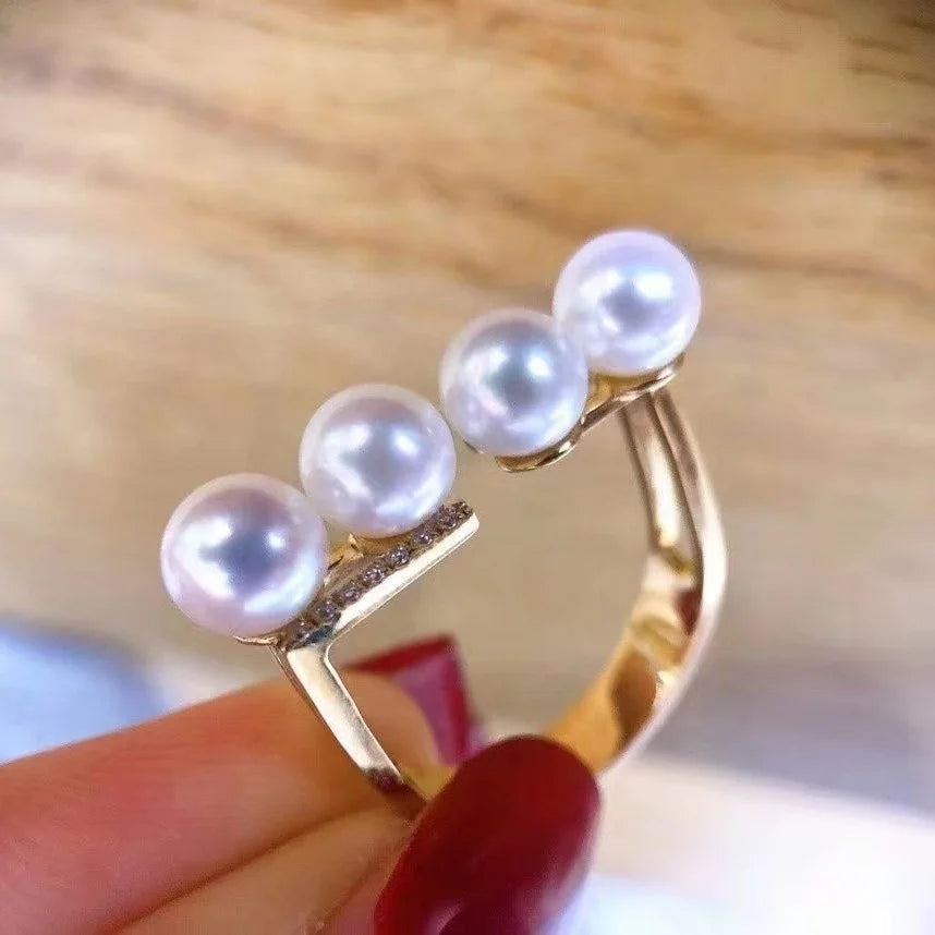 R630 5-6mm Natural Freshwater Pearl Ring Accessory 925 Sterling Silver Adjustable Size Engagement Jewelry Ring for Women