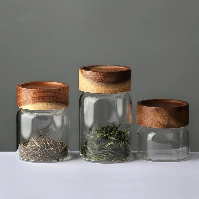 High Borosilicate Glass Honey Jar 100ml 3oz with Acacia Wooden Screw Lid Travel Spice Use 200ml Capacity