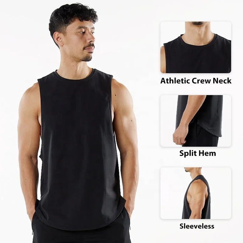 OEM Solid Sleeveless Cotton Shirts Plus Size Tank Top Mens Training GYM Fitness Running Sportswear