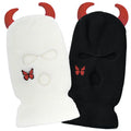 Three Hole Embroidery Knitted Ski Mask Wool Devil Horns Face Gini Custom Knitted Balaclava Full Face Ski Mask Wool Winter Hat