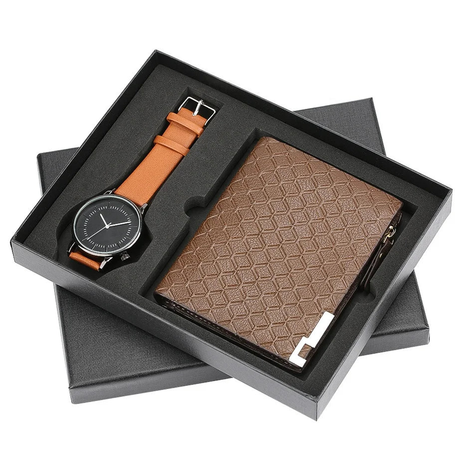 Wholesale exquisite quality birthday father gift business gift watch wallet custom men wallet set