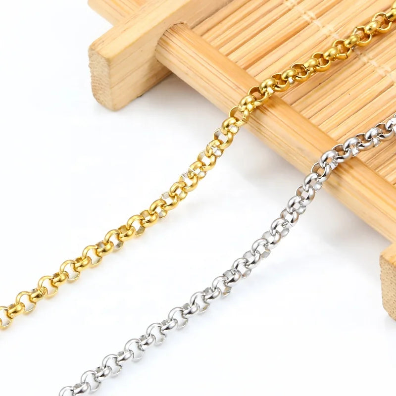 18K Gold Plated Metal Stainless Steel Round Circle Chain Stainless Steel Round Pearl Link Necklace Round Box Chain