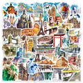 50Pcs Travel World Landmarks Decorative Stickers Label for Luggage Laptop Guitar Scrapbook Skateboard Waterproof Sticker