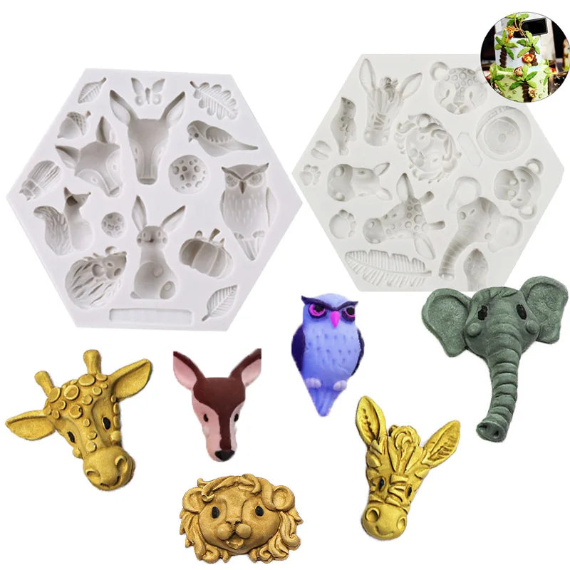 HY Forest Animals Silicone Chocolate Mold Cupcake Topper Cake Decorating Mold