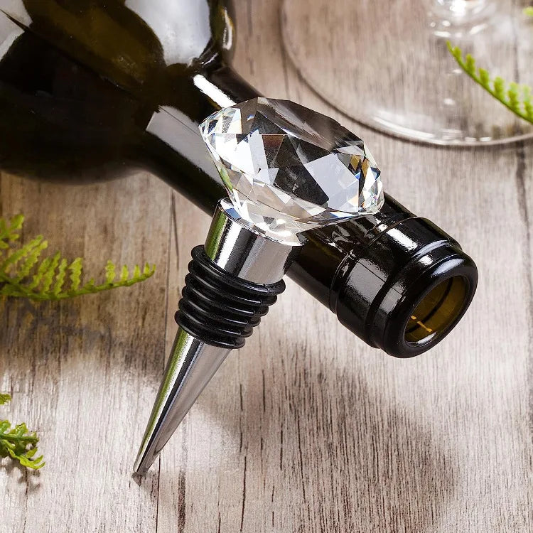 Decorative Crystal Wine & Beverage Bottle Stopper for Christmas Made of Zinc Alloy & Glass Reusable Plug with Gift Box Y931