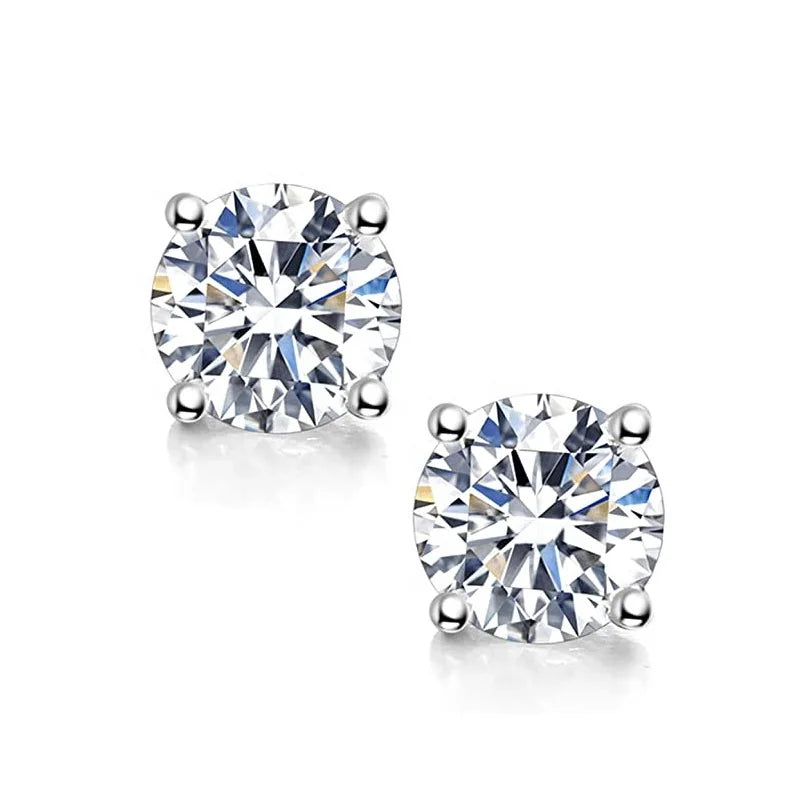 Abiding Jewelry 0.6ct-2ct DF Color Brilliant Round Cut Lab Created Diamond 18K White Gold Plated Stud Moissanite Silver Earrings