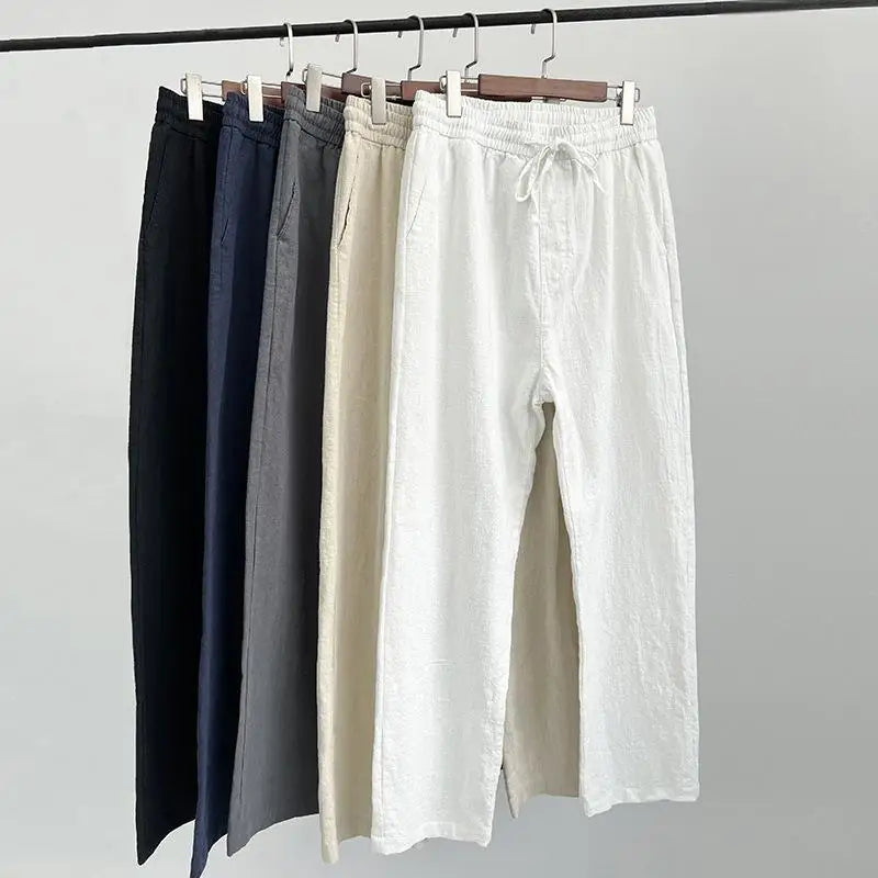 M-4XL True Cotton Linen Pants Men Summer Straight Leg Casual Quick Drying Sports Pants Men Wide Leg Oversized Linen Pants 2026