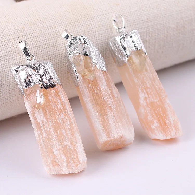 HY Fashion Crystal Pendants Selenite Natural Stone Factory Wholesale Color Charms Gemstone Necklace Pendant