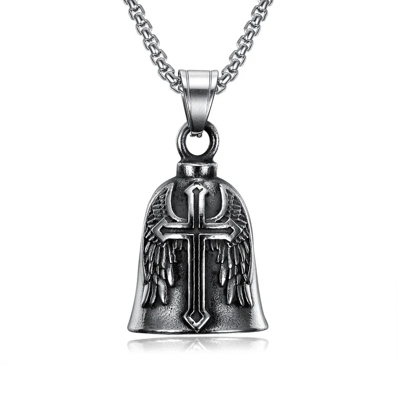 Fashion Men Charm Jewelry 316L Stainless Steel Feathered Wings Angel Cross Pendant Necklace