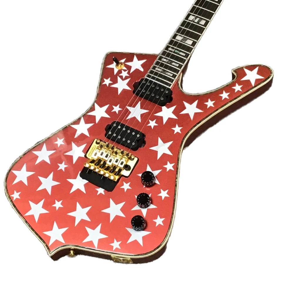 Red Ibn Iceman Electric Guitar With Star Body & HH Gold Bridge Fast Shipping