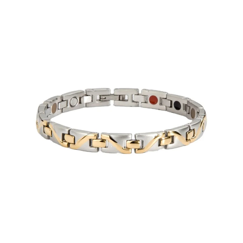 2025 Fashion Trend Silver Stainless Steel Infrared Magnetic Element Health Bracelet Ladies Bracelet