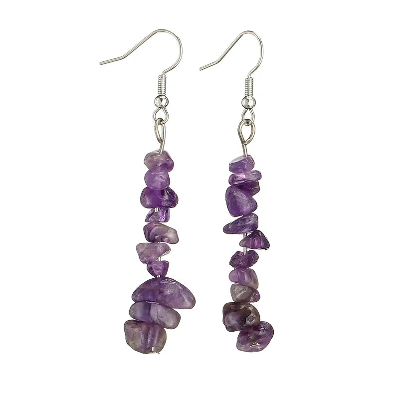 Wholesale Gemstone Raw Stone Earring Silver Stud Crystal Healing Energy Chip Earring and Necklace Jewelry Women's Boho Gift