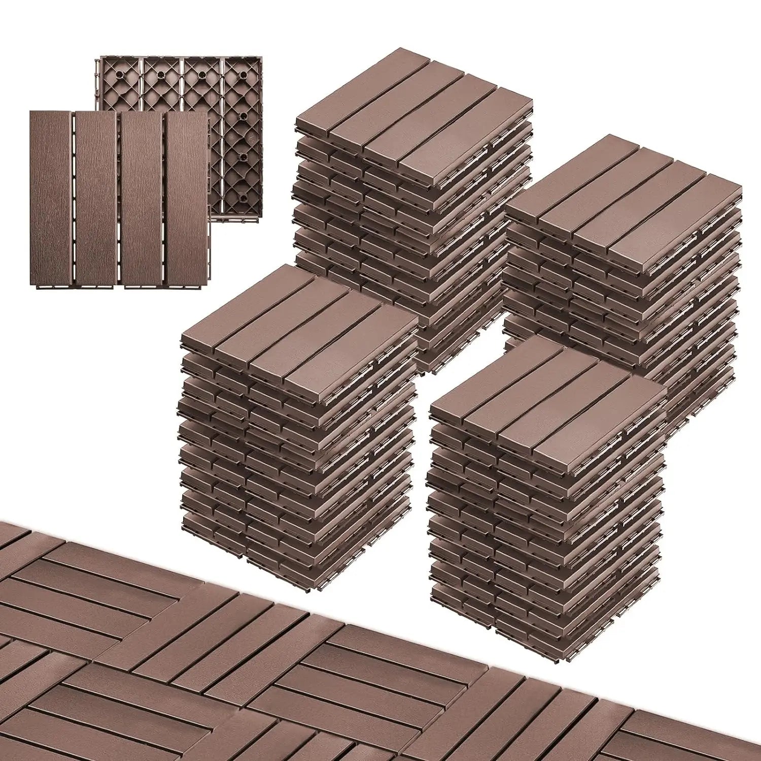 New Square Anti-Slip Interlock Plastic Deck Tiles Wood Grain Outdoor Patio & Garden Floor Tiles