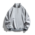 2023 Men's Beige Pullover Hoodie Casual Loose Sweatshirt with Printed Pattern and Half Zipper ODM Supply