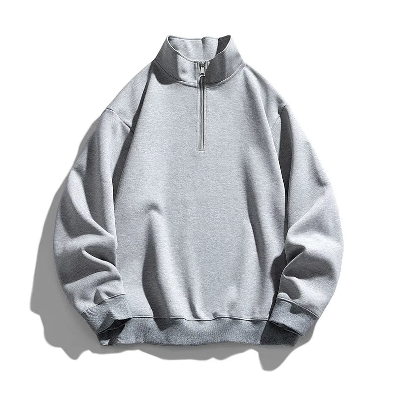 2023 Men's Beige Pullover Hoodie Casual Loose Sweatshirt with Printed Pattern and Half Zipper ODM Supply