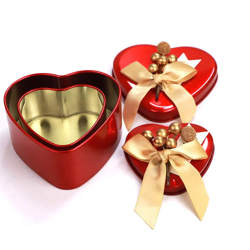 Creative Red Heart-shaped Recycled Materials Metal Packaging Tin Box ISO9001 Certified Screen Printing Glossy Finish Wedding