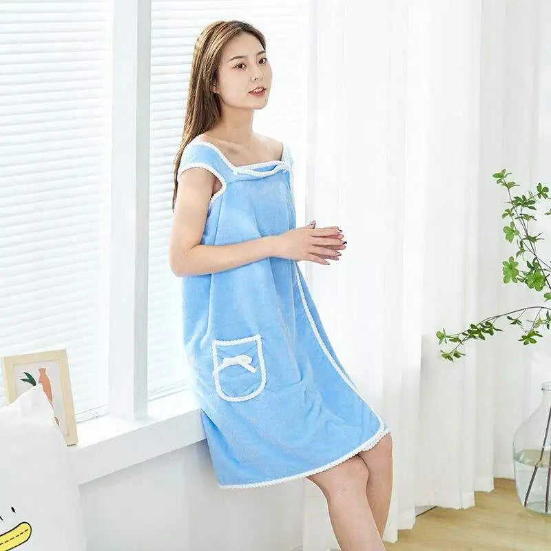 Microfiber Ultra Long Thickened Wearable Bath Towel Wrap Bathroom Skirt Dress Elastic Edge Towel With Embroidery  Pocket
