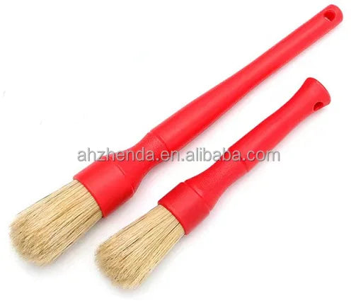 Zhenda Factory Red Handle Mixed Boar Bristle Car Detailing Brush for Car Bodies Interior Crevice