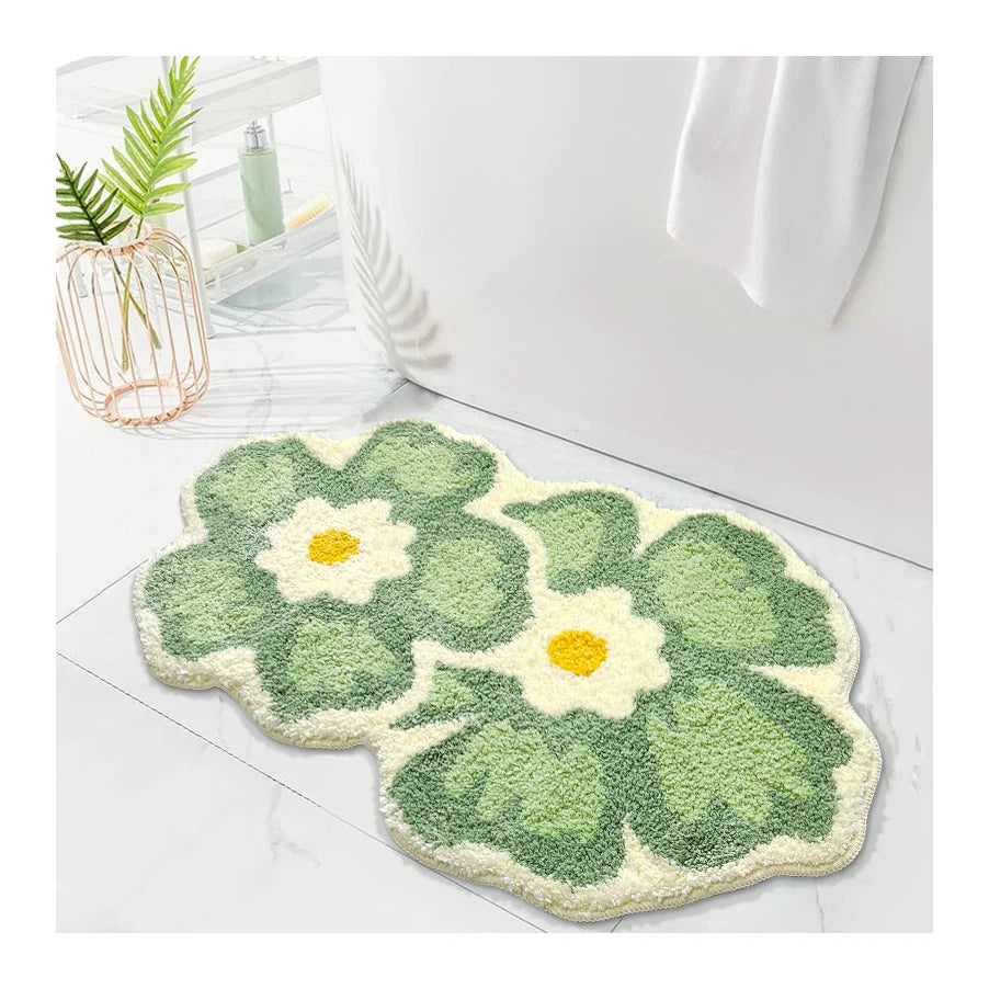 Flower Carpet Indoor Home Non Slip Bath Mat Customized Flocking Microfiber Rug