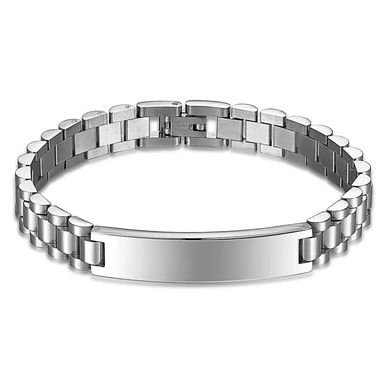 Classic Hip Hop Men's Stainless Steel Bracelet Engraved Chain Link Hand Jewelry for Anniversary Gift