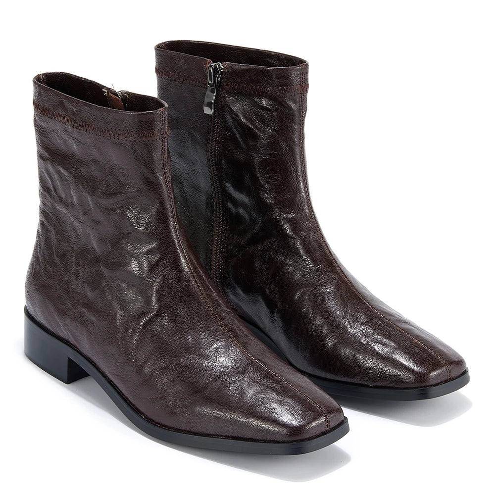 Luxury Top Layer Genuine Leather Boots for Women Durable Zipper Casual Shoes Outdoor Shopping Daily Life