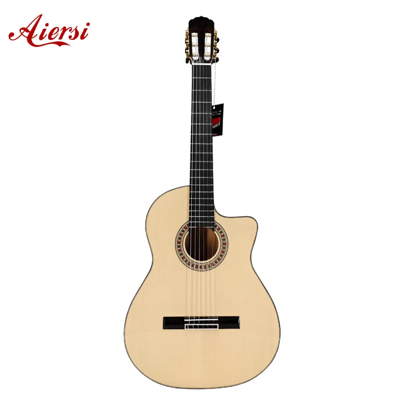 Aiersi Brand   All Solid  Cutway Spanish Flamenco Guitar with Solid Cypress Material   Nylon String Classical Guitar