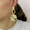 Gold Plated Wave Flower Long Pendant Earrings for Women Geometric Metal Dangle Drop Earrings Statement Accessories High-end