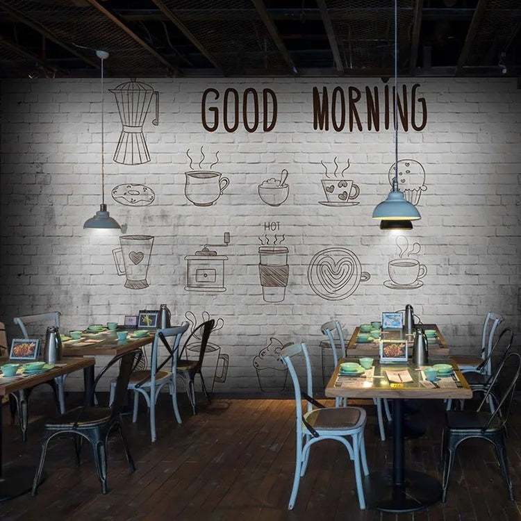 Creative Brick Graffiti Artistic Personality Large Mural Coffee Shop Milk Tea Shop Cake Shop Leisure Bar Wallpaper