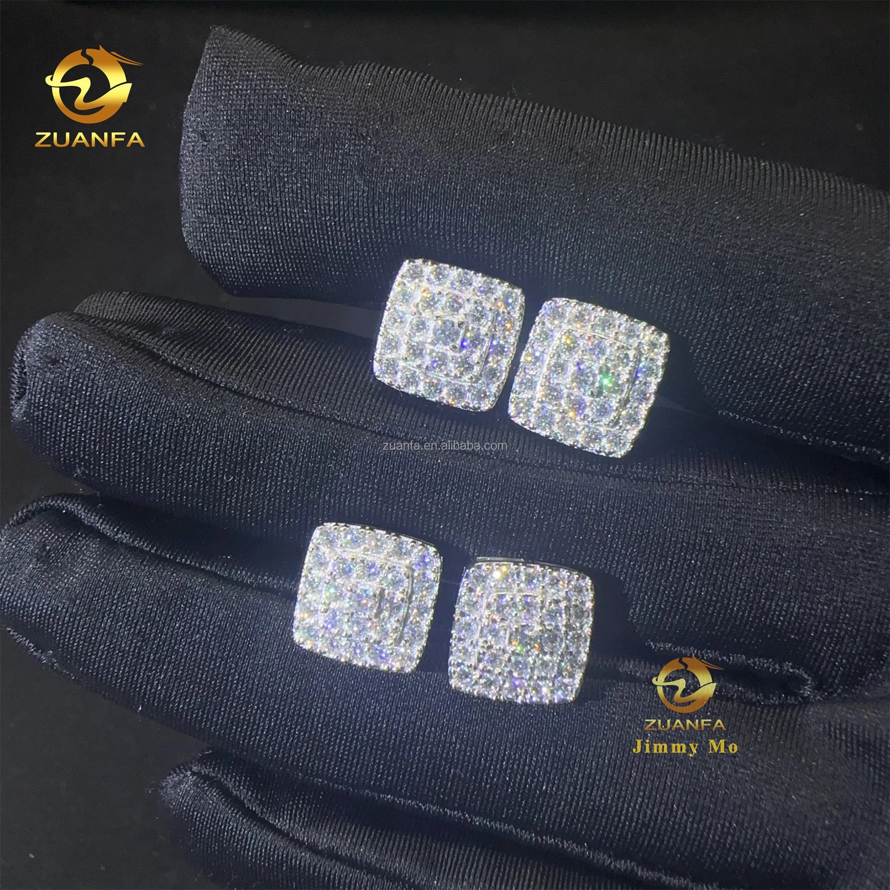 Popular Square Style Luxury Rapper Style Iced Out Hip Hop Man Stud Earrings Moissanite Diamond Screw Back Stud Earring 925