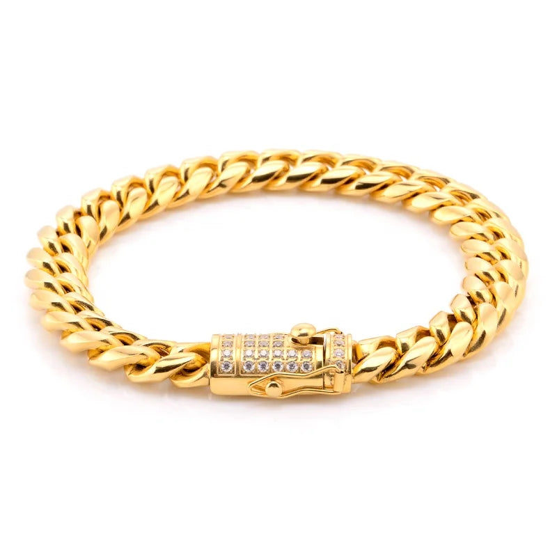 Luxury Jewelry Gold Plated Cuban Chain Bracelet Hip Hop Men's Cubic Zircon CZ Miami Cuban Chain