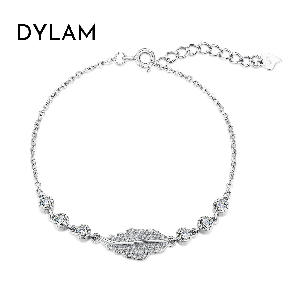 Elegance Design Rhodium Rose Gold Plated S925 Silver bracelet Hypoallergenic 5A Zirconia Leaf Link Chain Bracelets for Women
