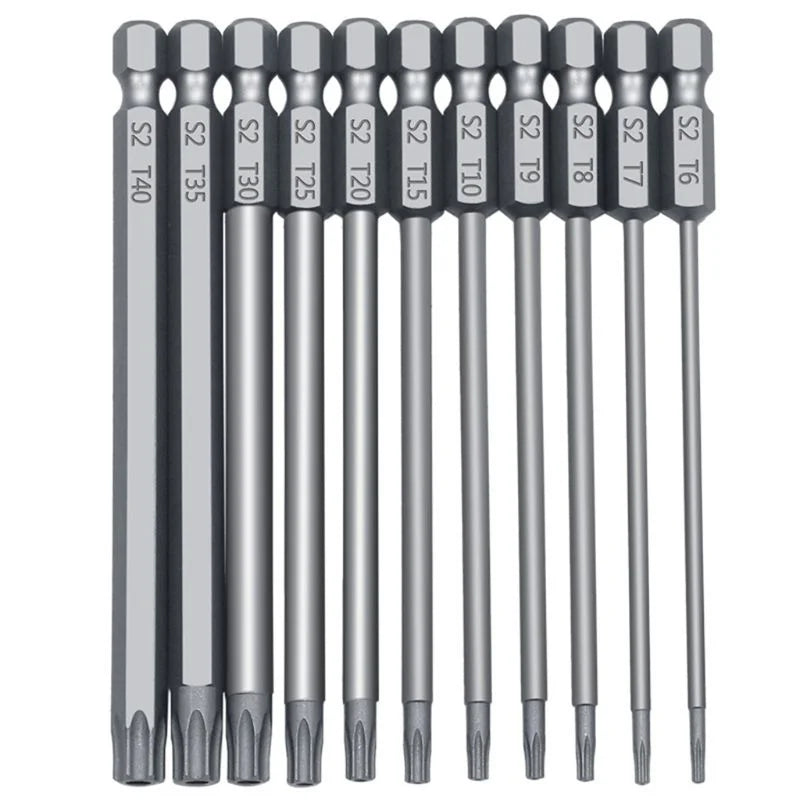 11/12pcs 50/75/100mm Security Bit Set Tamper-Proof Industrial Grade Screwdriver Drill Bits Steel Handle Torx Flat Head 1/4 Hex