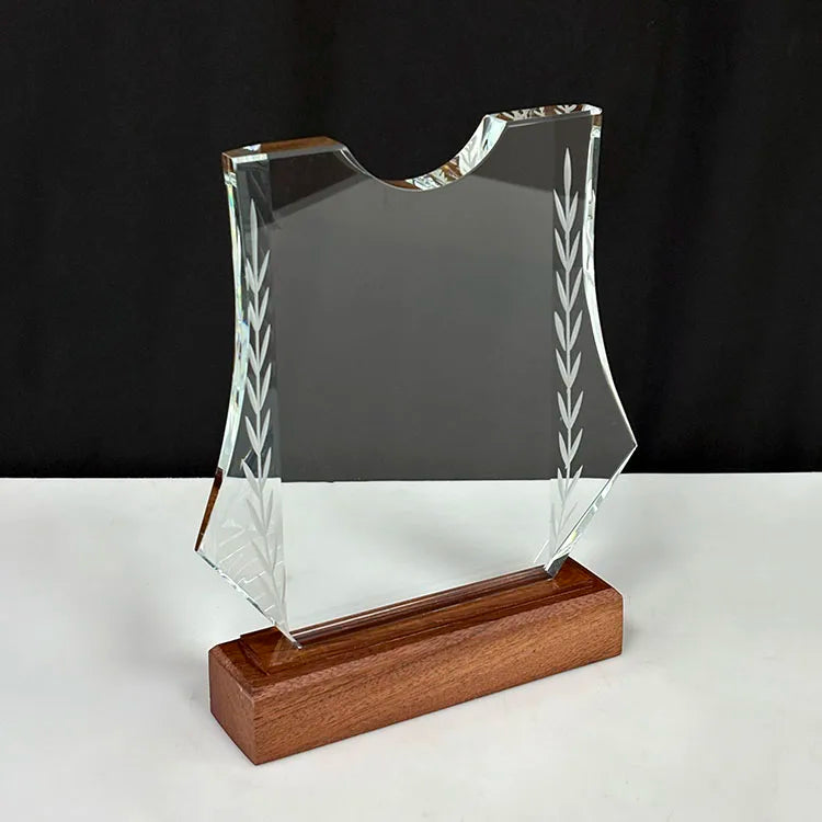 Blank Plaque Crystal Trophy with Wooden Base  MH-NJ0139