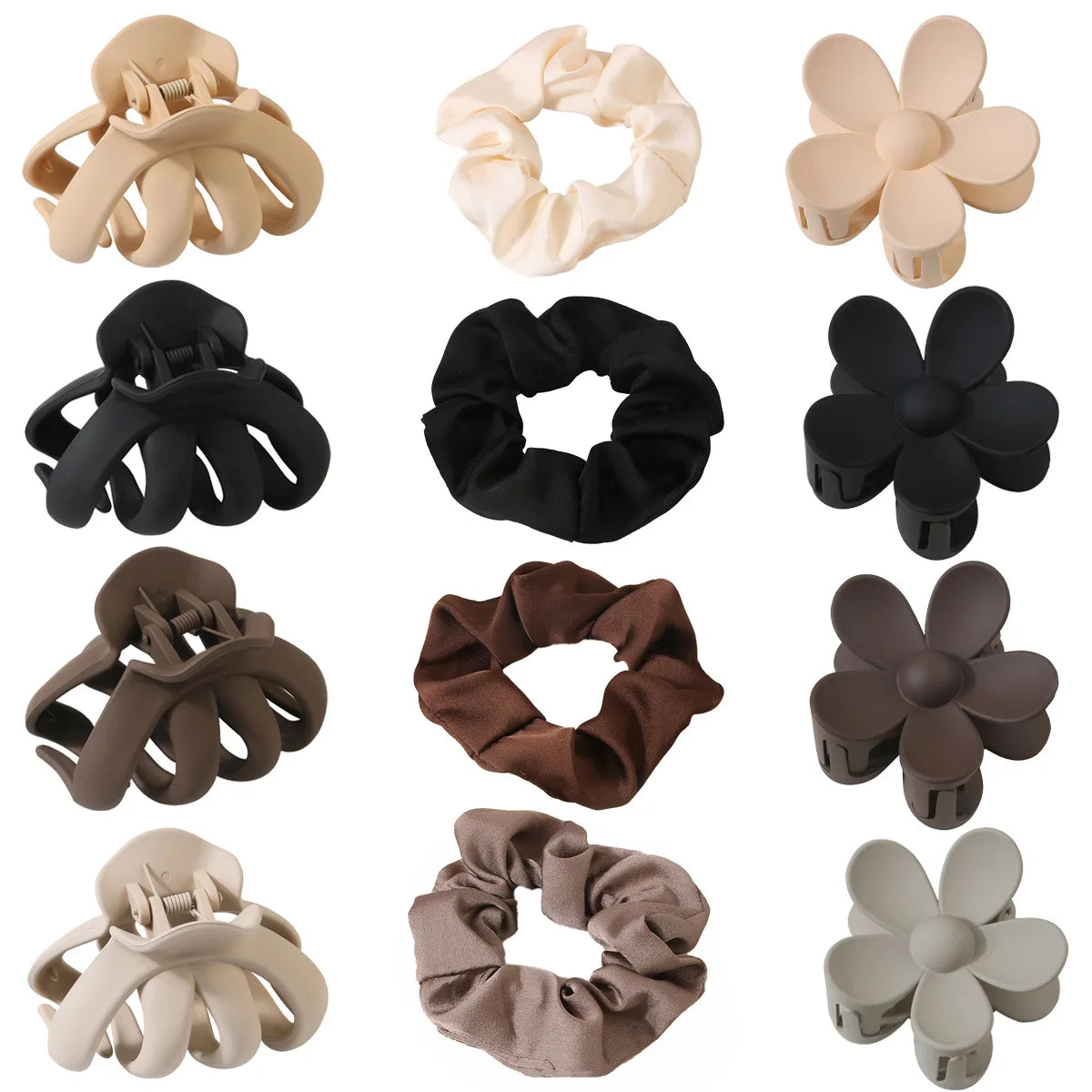 KUACHI Factory Wholesale Hair Claw Set Women Flower Hair Claw Fashion Pink Large Scrunchies Hair Accessories Gift Box