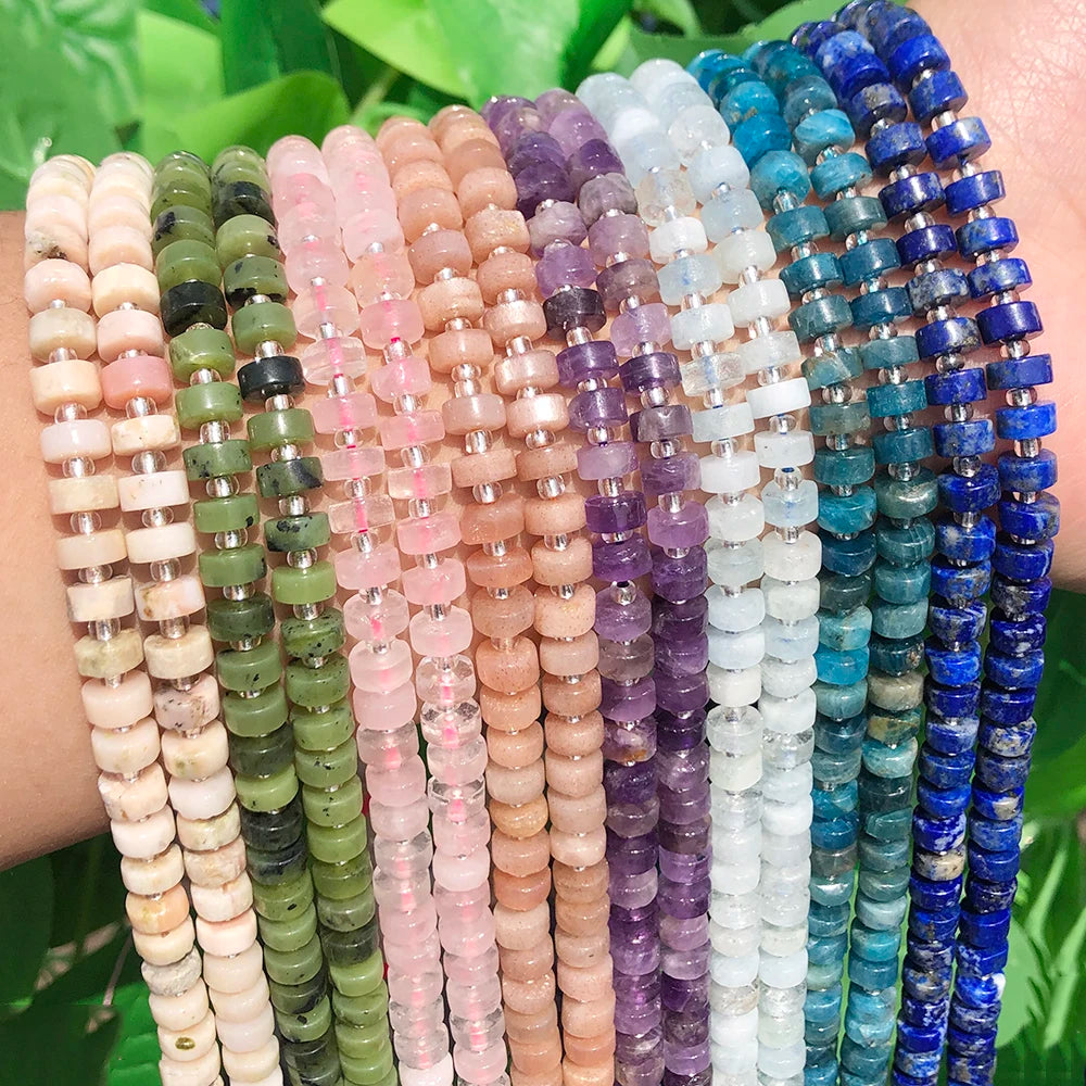 Newest Natural Stone Beads Amethyst Sunstone Aquamarine Rondelle Spacer Beads Disc Gemstone Wheel Beads for Jewelry Making