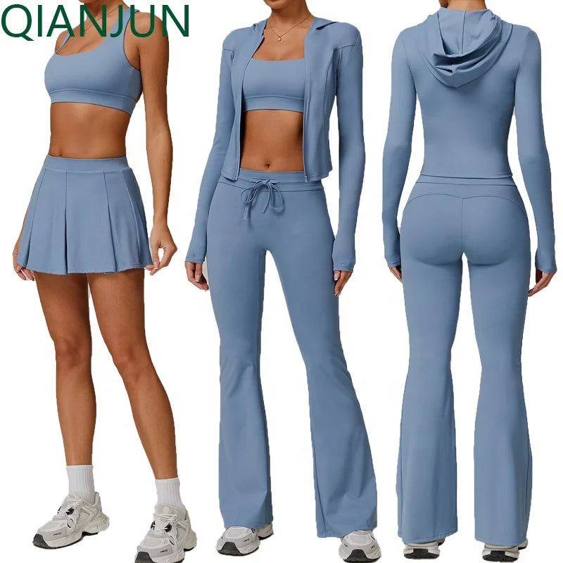 Custom Women's 4-Piece Sportswear Gym Fitness Sets Sun Protection Yoga Clothing for Gym