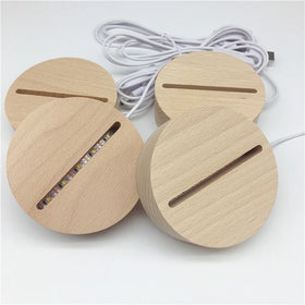 Factory Direct Sale Beech Wood 3D Finely Carved Round Acrylic Base LED Night Light Lamp for Living Room Home
