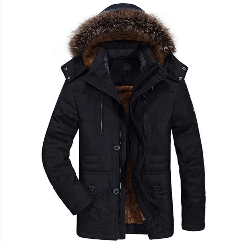 M-7XL New Autumn/winter Mid Length Hooded Plush Jacket Men's Large Cotton Zipper Jacket