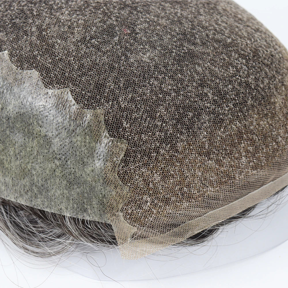 Wholesale #1B50 Q6 Swiss Lace and PU Base Bleached Knots Natural Hairline Capillary Prosthesis for Men Indian Human Hair Human